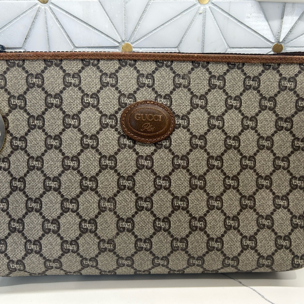 Gucci Brown and Beige Monogram Canvas Pouch